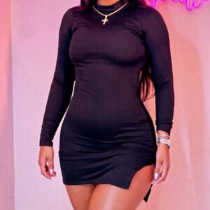Vestido manga longa canelado