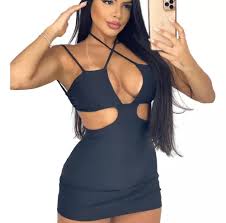 Vestido Curto Decote Em Tiras Moda Gringa Suplex
